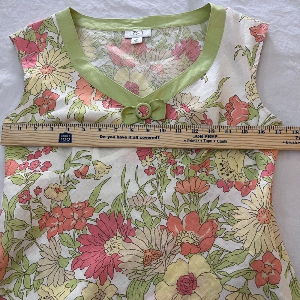 100% Linen Floral Skirt Set Cottagecore Garden Party Coquette Sz 4 LOFT - Picture 5 of 10